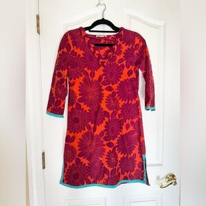 Boden Orange and Purple Floral Long Sleeve Dress With Ruffle Collar Sz 6